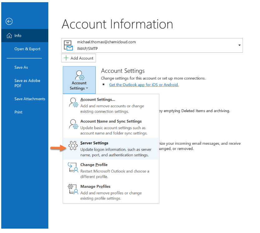 Modify Email Account in Outlook